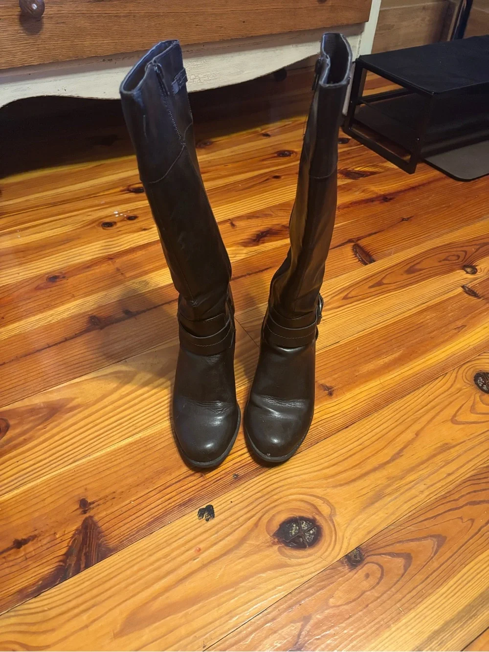 Life Stride Over-the-Knee Black Leather Boots with Buckle Accent